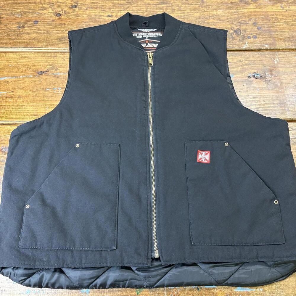 West Coast Choppers Canvas Workwear Vest Size 2XL Black